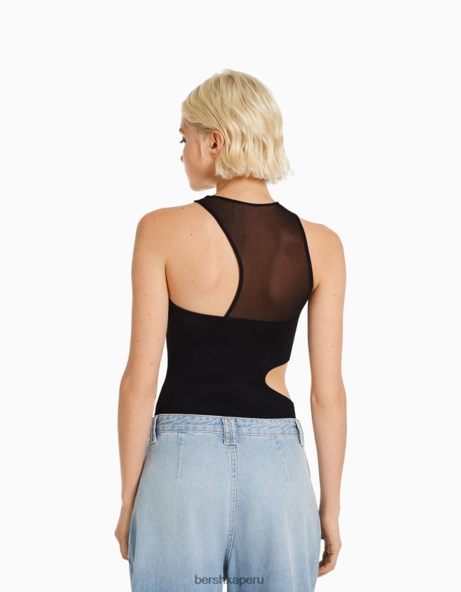 negro Bershka mujer body sin mangas con abertura y detalle de malla 806J6B769