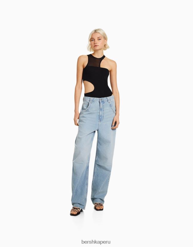 negro Bershka mujer body sin mangas con abertura y detalle de malla 806J6B769