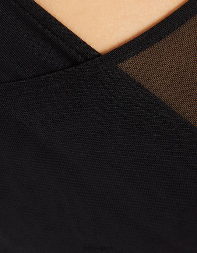 negro Bershka mujer body sin mangas con abertura y detalle de malla 806J6B769