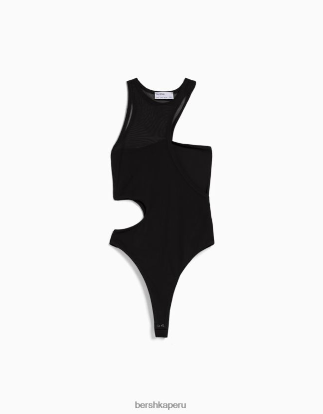 negro Bershka mujer body sin mangas con abertura y detalle de malla 806J6B770