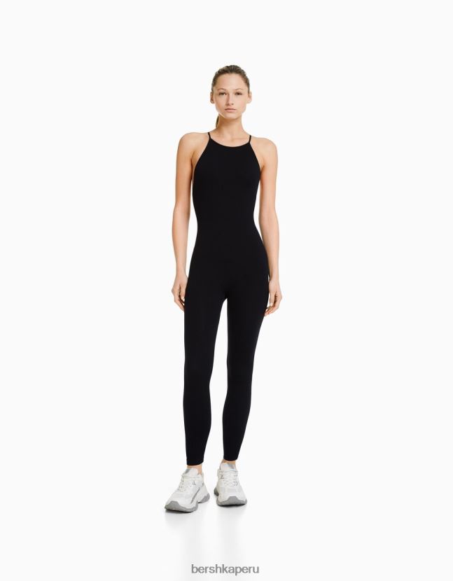 negro Bershka mujer mono de tiras sin costuras con espalda cruzada 806J6B96