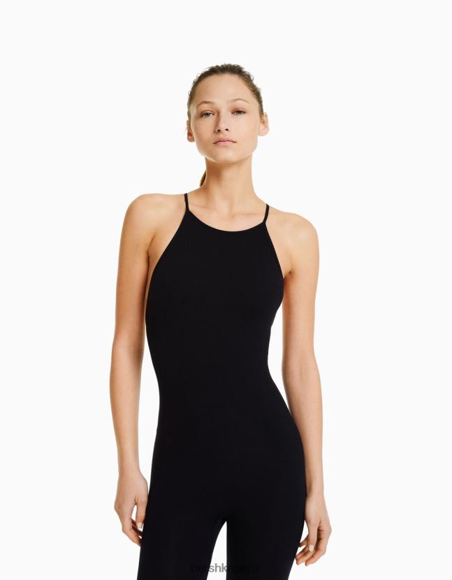 negro Bershka mujer mono de tiras sin costuras con espalda cruzada 806J6B96