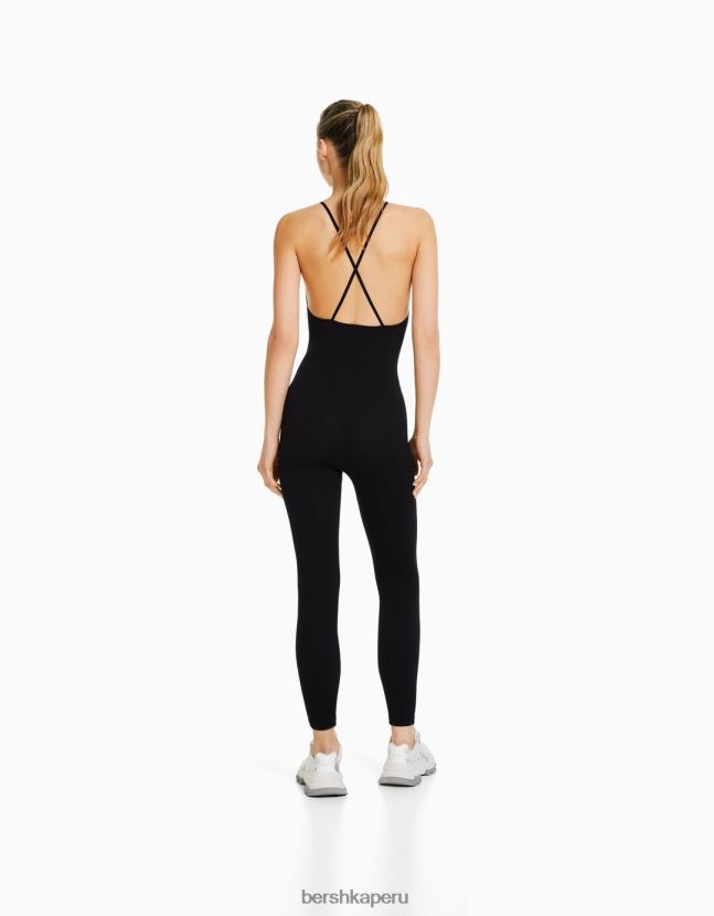 negro Bershka mujer mono de tiras sin costuras con espalda cruzada 806J6B96