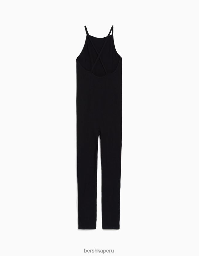 negro Bershka mujer mono de tiras sin costuras con espalda cruzada 806J6B96