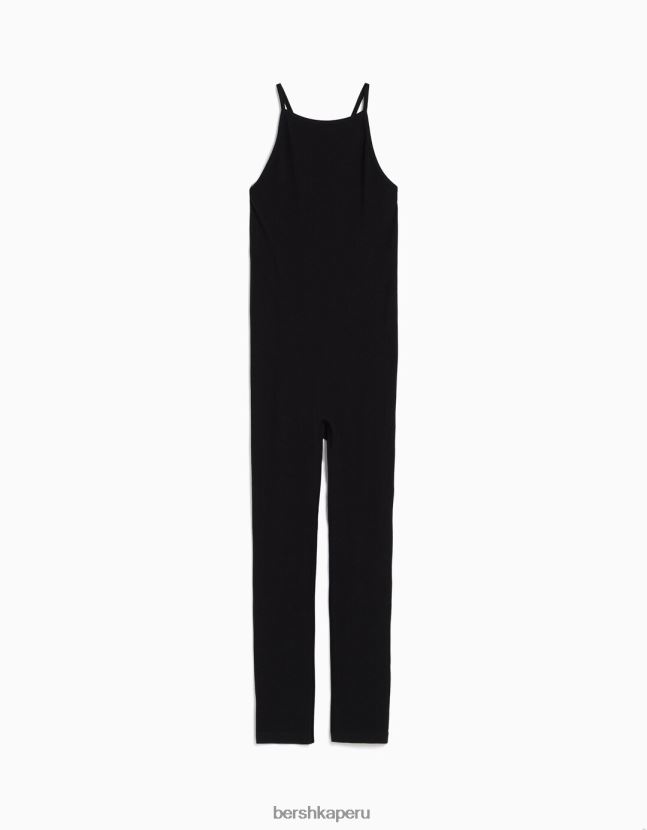 negro Bershka mujer mono de tiras sin costuras con espalda cruzada 806J6B96