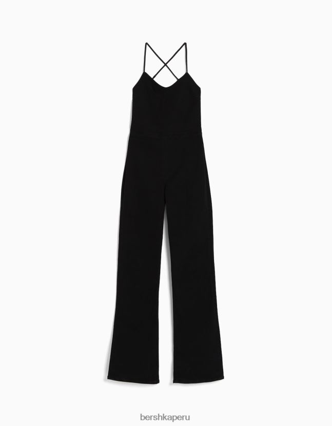 negro Bershka mujer mono vaquero elástico con abertura en la espalda 806J6B141
