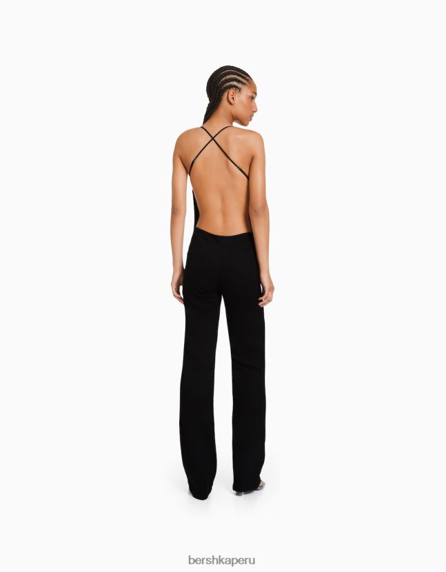 negro Bershka mujer mono vaquero elástico con abertura en la espalda 806J6B142