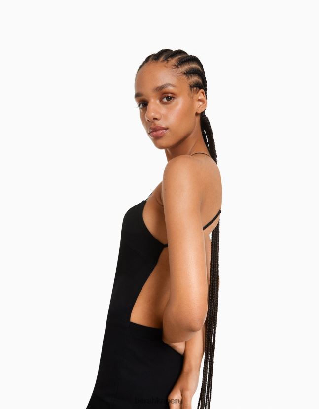 negro Bershka mujer mono vaquero elástico con abertura en la espalda 806J6B142