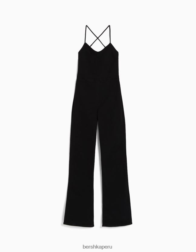 negro Bershka mujer mono vaquero elástico con abertura en la espalda 806J6B142