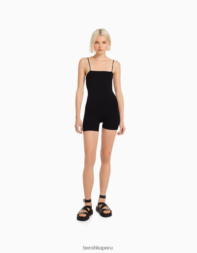 negro Bershka mujer traje de ciclismo sin costuras con escote cuadrado 806J6B56
