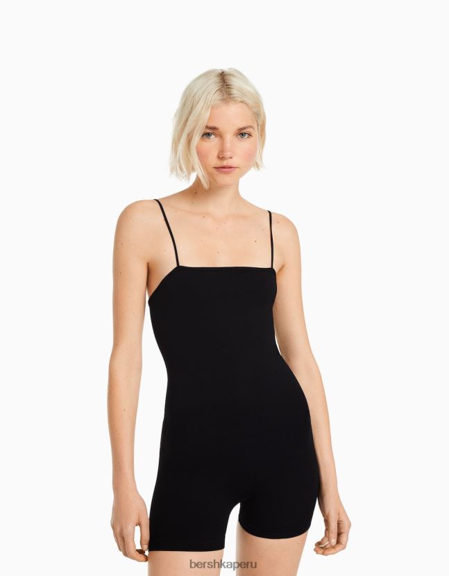 negro Bershka mujer traje de ciclismo sin costuras con escote cuadrado 806J6B56