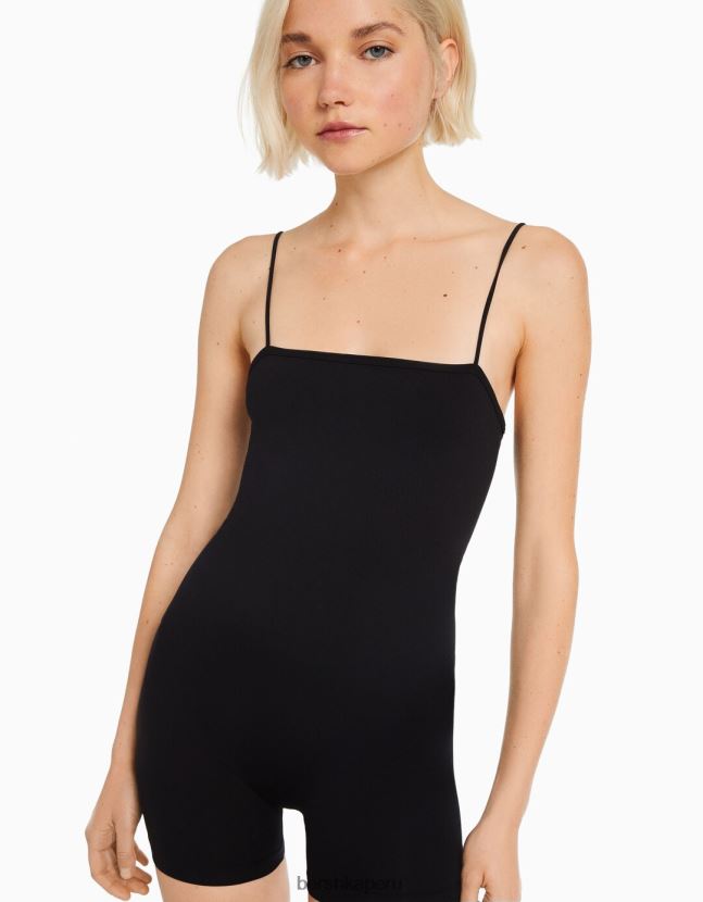 negro Bershka mujer traje de ciclismo sin costuras con escote cuadrado 806J6B56