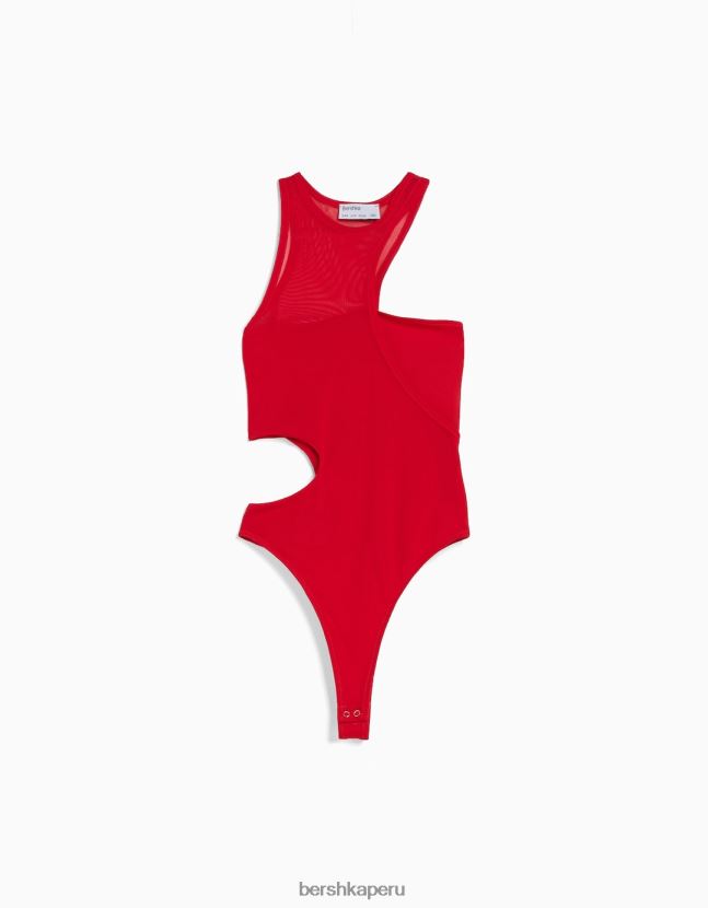 rojo Bershka mujer body sin mangas con abertura y detalle de malla 806J6B771