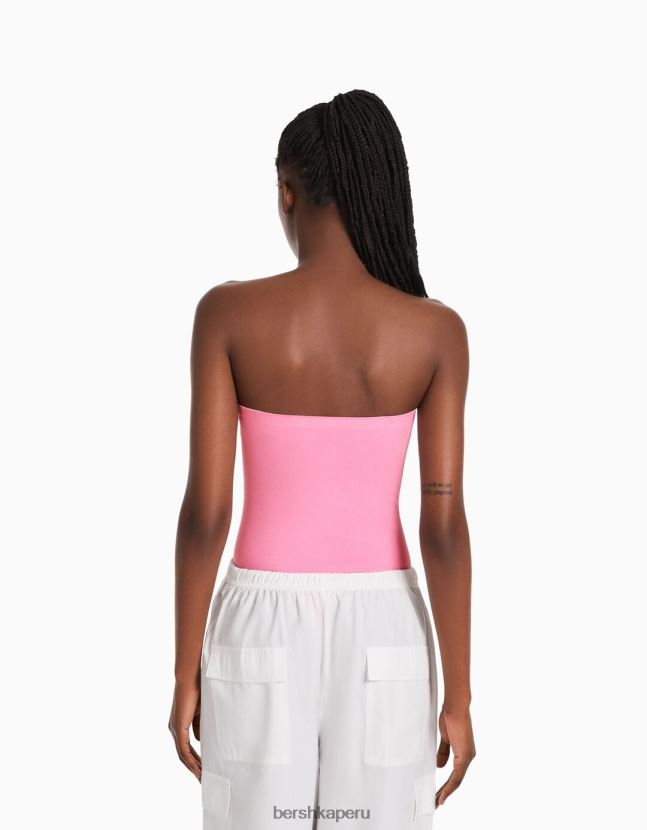 rosa Bershka mujer body sin costuras con hombros descubiertos 806J6B871