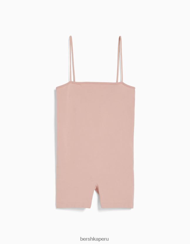 rosa Bershka mujer mono ciclista sin costuras con escote cuadrado 806J6B4086