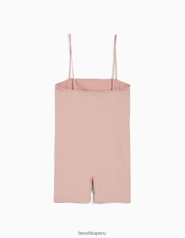rosa Bershka mujer mono ciclista sin costuras con escote cuadrado 806J6B4086