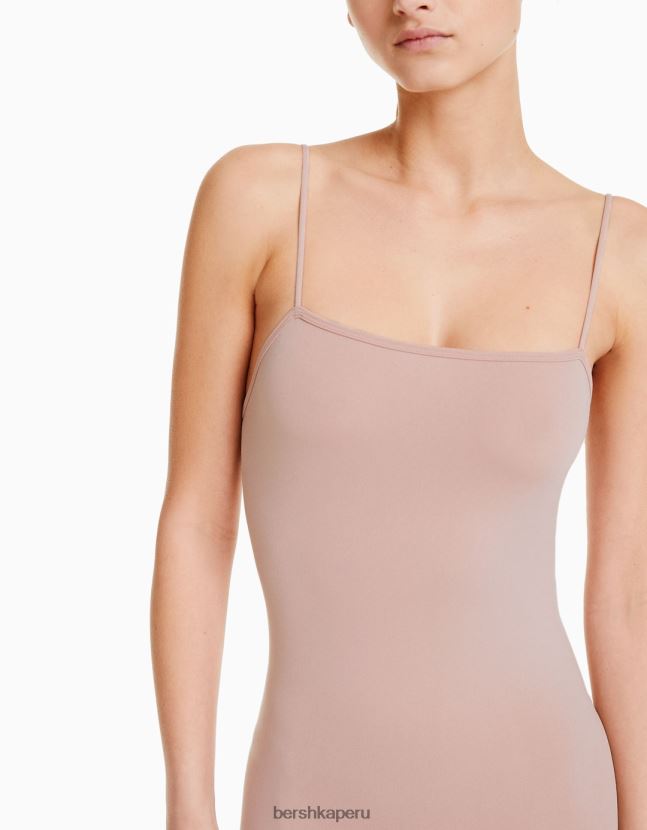 rosa Bershka mujer mono de ciclismo sin costuras con tiras y escote cuadrado 806J6B58