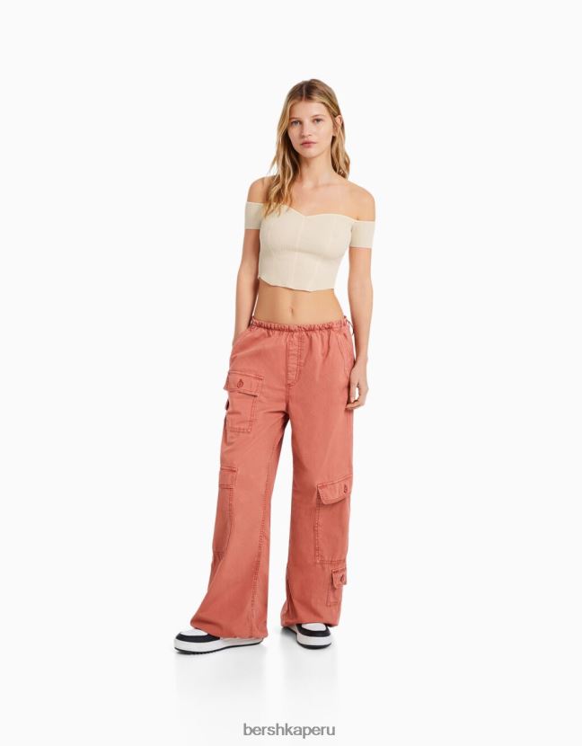 beige Bershka mujer corsé de punto con hombros descubiertos y manga corta 806J6B970