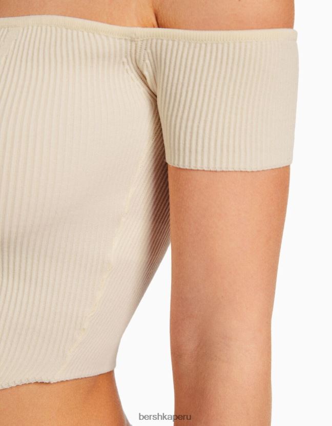 beige Bershka mujer corsé de punto con hombros descubiertos y manga corta 806J6B970
