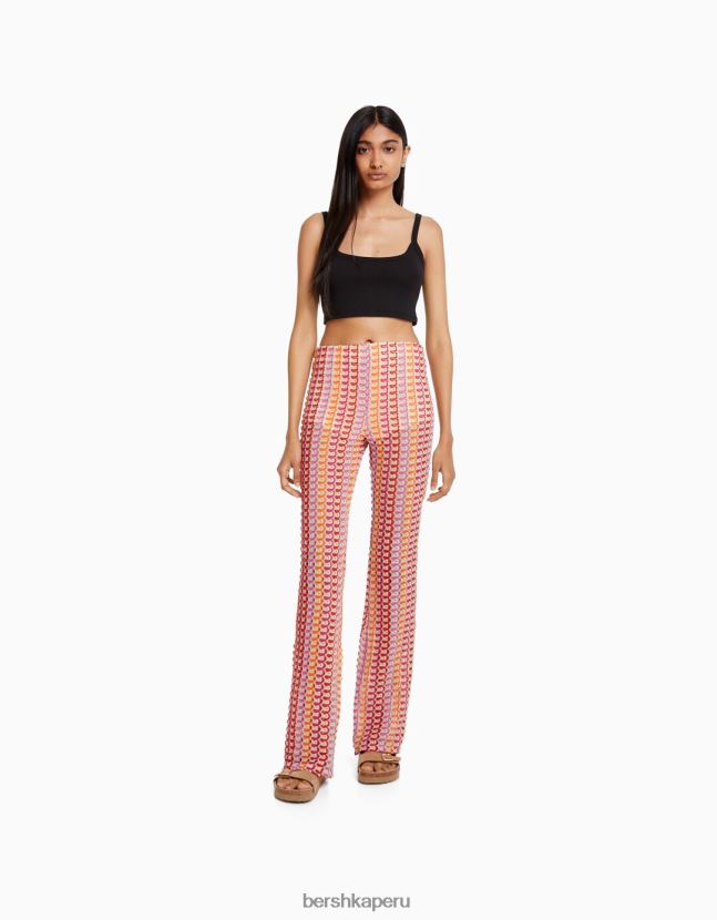 coral Bershka mujer pantalones de punto acampanados 806J6B957