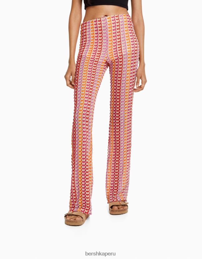 coral Bershka mujer pantalones de punto acampanados 806J6B957