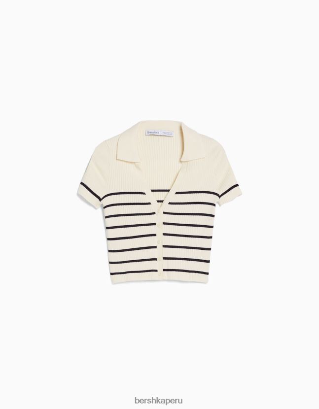 crema Bershka mujer top de manga corta con cuello de polo 806J6B1063