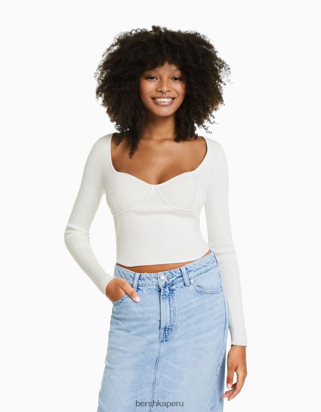 crema Bershka mujer top tejido de canalé estilo corsé 806J6B1020