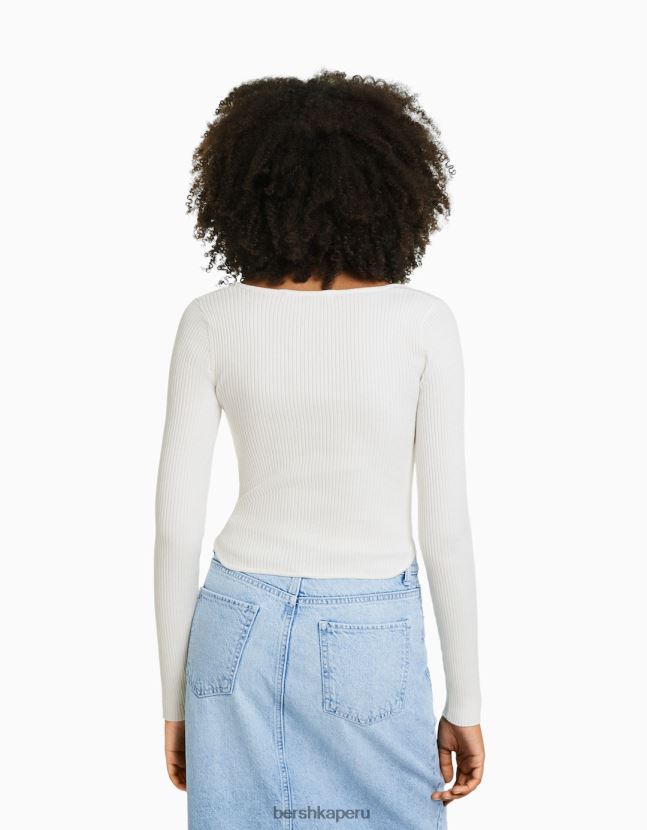 crema Bershka mujer top tejido de canalé estilo corsé 806J6B1020