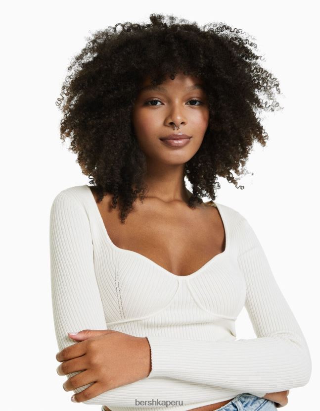 crema Bershka mujer top tejido de canalé estilo corsé 806J6B1020