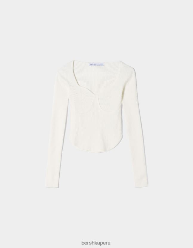 crema Bershka mujer top tejido de canalé estilo corsé 806J6B1020