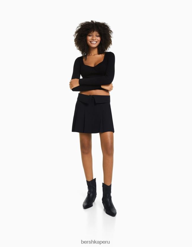 negro Bershka mujer top tejido de canalé estilo corsé 806J6B1017