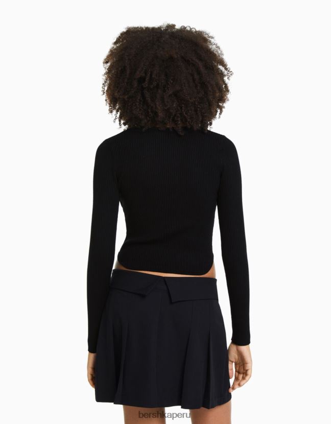 negro Bershka mujer top tejido de canalé estilo corsé 806J6B1018