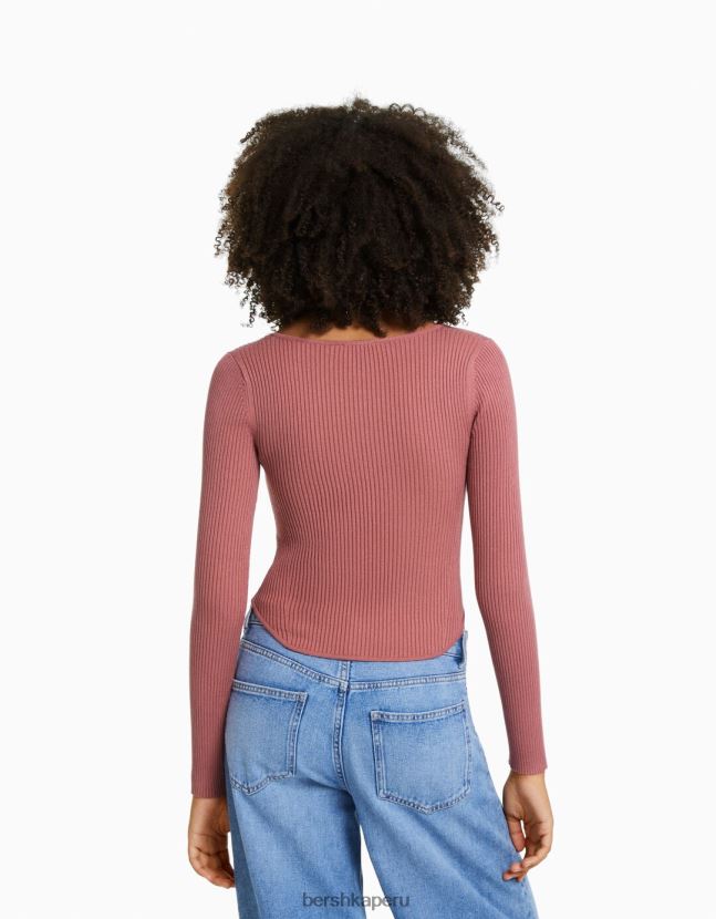 rosa Bershka mujer top tejido de canalé estilo corsé 806J6B1019