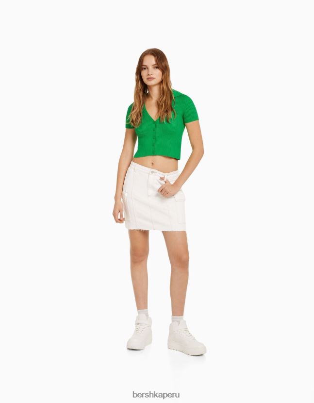 verde Bershka mujer top de manga corta con cuello de polo 806J6B1062