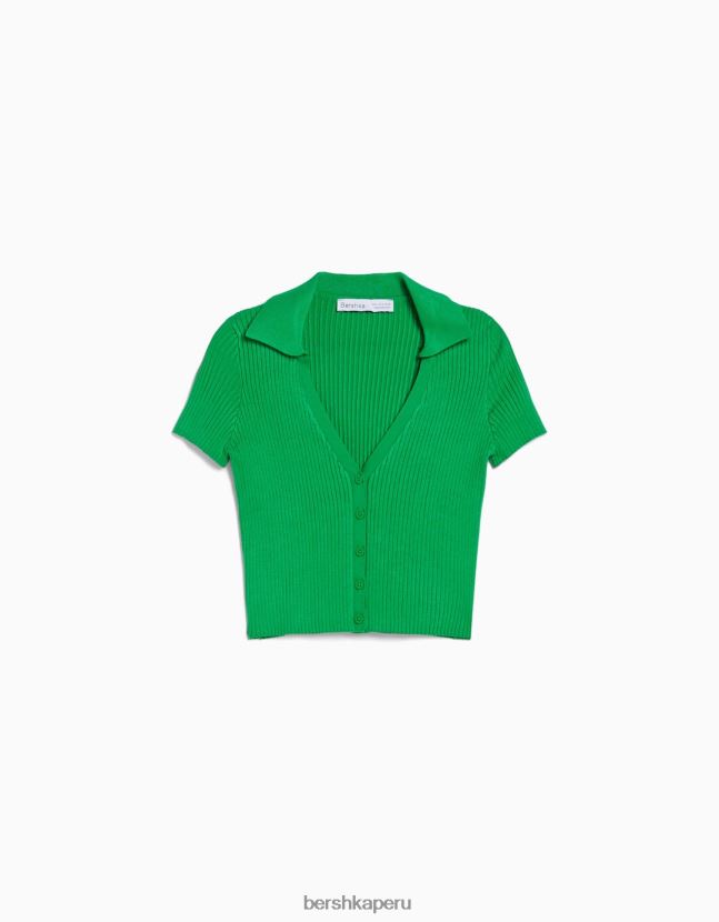 verde Bershka mujer top de manga corta con cuello de polo 806J6B1062