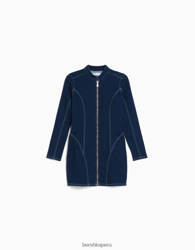 Armada Bershka mujer vestido vaquero ajustado de manga larga con hilo en contraste 806J6B82
