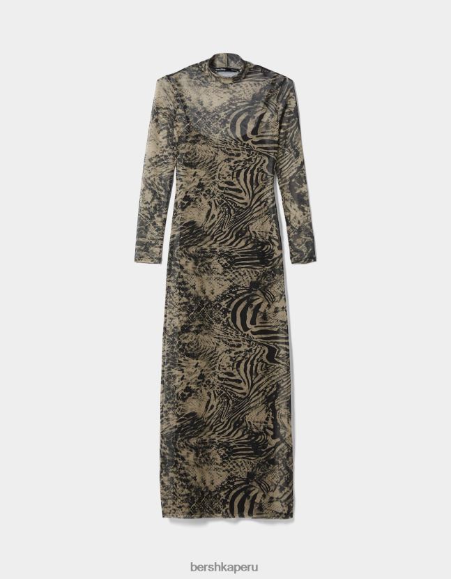Violeta Bershka mujer vestido largo de tul con manga larga y estampado 806J6B247