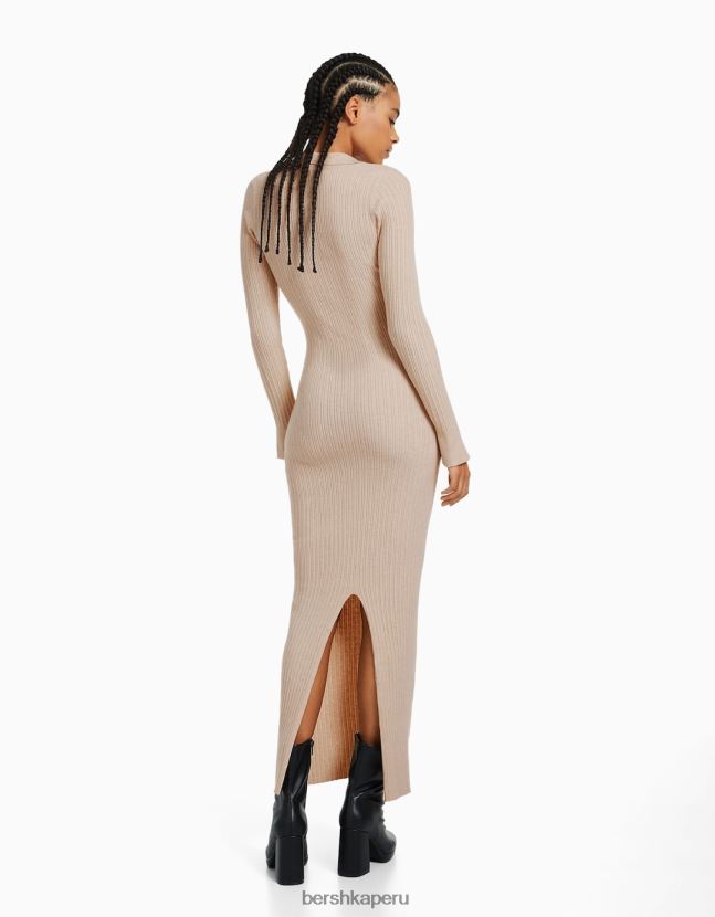 arena Bershka mujer vestido largo de punto con cuello de polo 806J6B253