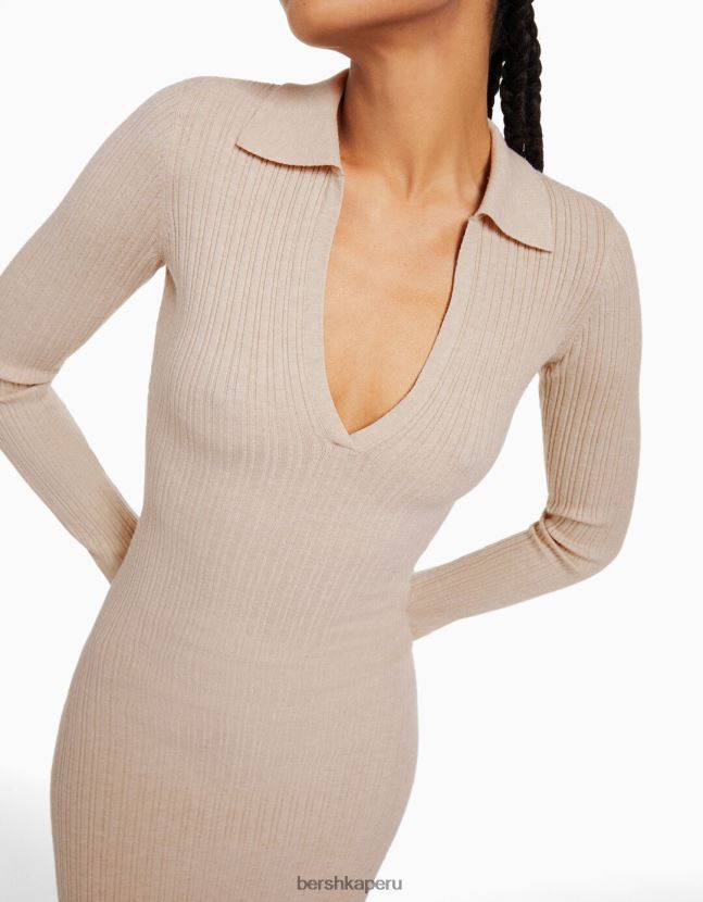 arena Bershka mujer vestido largo de punto con cuello de polo 806J6B253