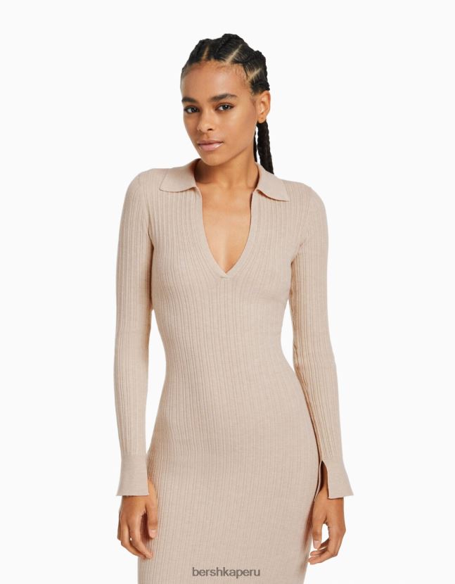 arena Bershka mujer vestido largo de punto con cuello de polo 806J6B253