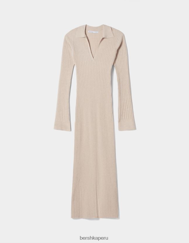 arena Bershka mujer vestido largo de punto con cuello de polo 806J6B253