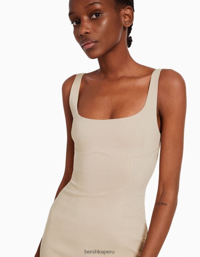 arena Bershka mujer vestido midi ajustado con tirantes anchos 806J6B184