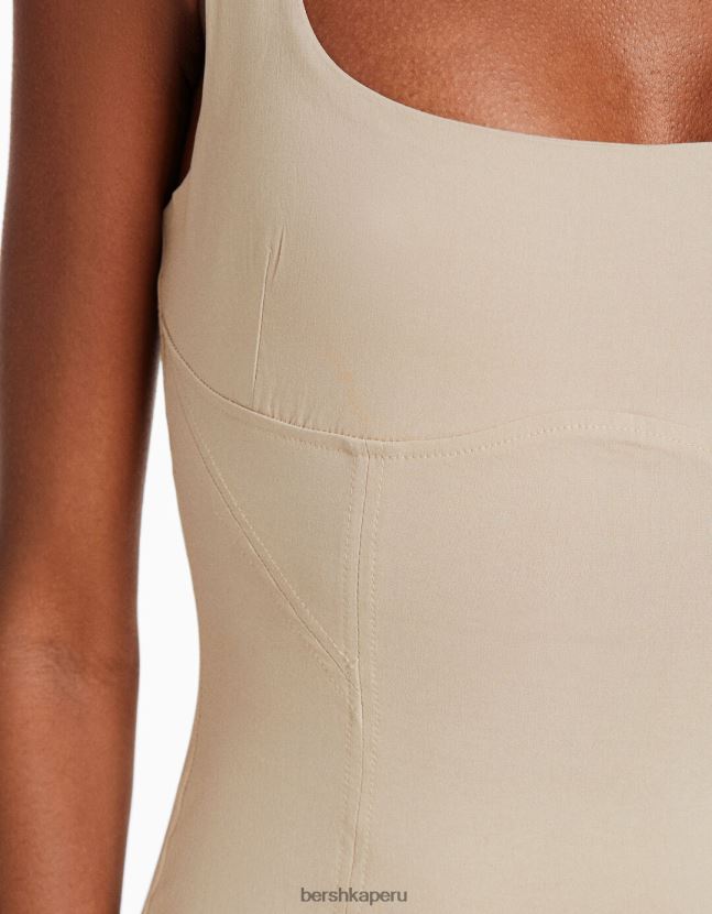 arena Bershka mujer vestido midi ajustado con tirantes anchos 806J6B184