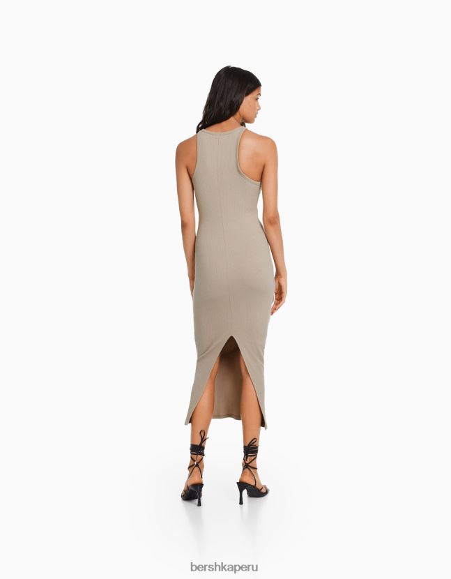 arena Bershka mujer vestido midi de canalé sin mangas 806J6B4