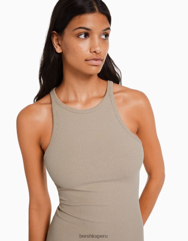 arena Bershka mujer vestido midi de canalé sin mangas 806J6B4