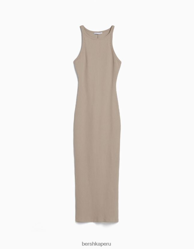 arena Bershka mujer vestido midi de canalé sin mangas 806J6B4