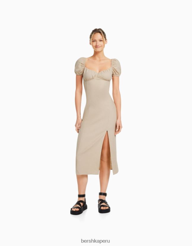 arena Bershka mujer vestido midi de manga corta 806J6B219