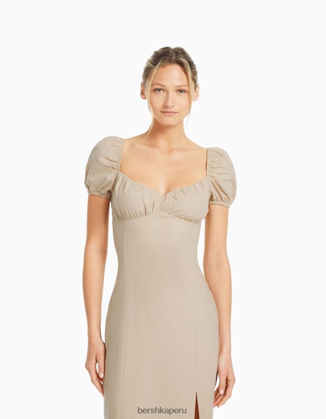 arena Bershka mujer vestido midi de manga corta 806J6B219