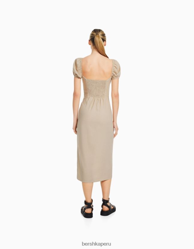 arena Bershka mujer vestido midi de manga corta 806J6B219