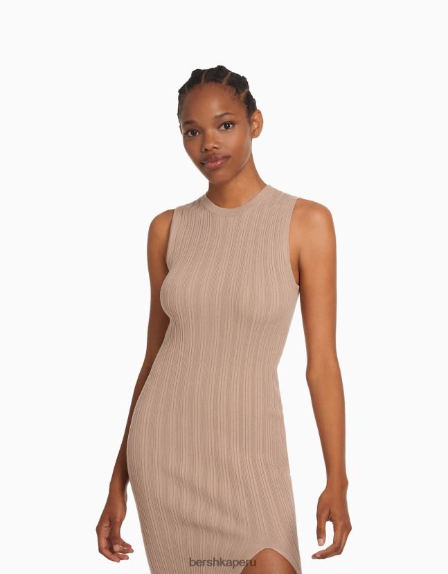 arena Bershka mujer vestido midi de punto sin mangas 806J6B220